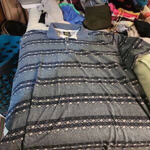 Vintage 80's  Chip Beck Men’s Blue Striped Golf Polo with Contrast Collar
